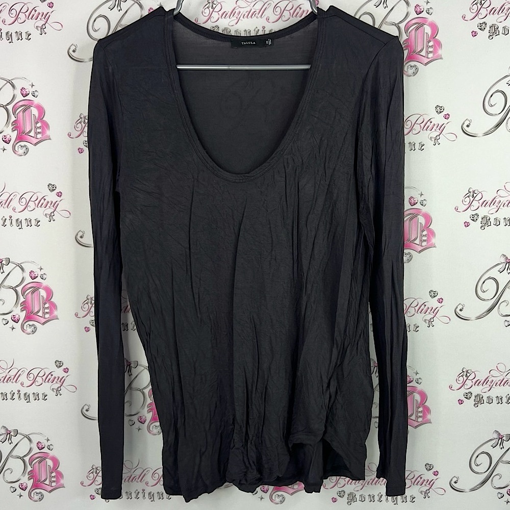 Talula long sleeve dark grey Black swoop neck top Women's Blouse